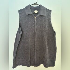 CJ Banks by Christopher & Banks Sweater Vest Womens 3X Navy Cable Knit Full Zip